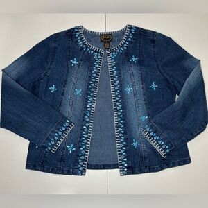 Beaded Turquoise Denim Jacket Julia Kim